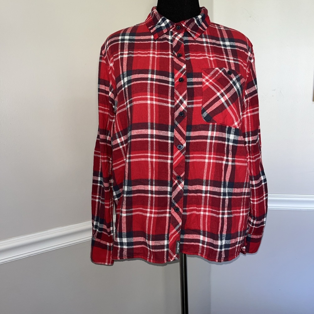 Eddie Bauer Red Plaid Long Sleeve Shirt Women's Size Large Western Rodeo - Picture 2 of 12